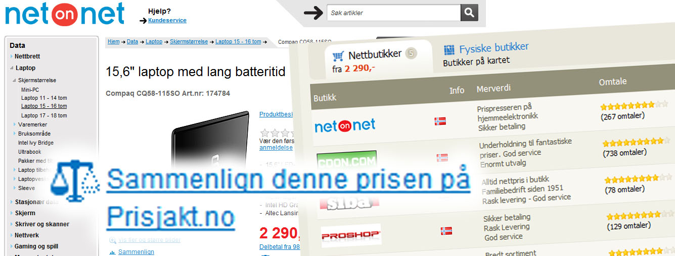 NetOnNet länkar direkt till Prisjakt för jämförelser