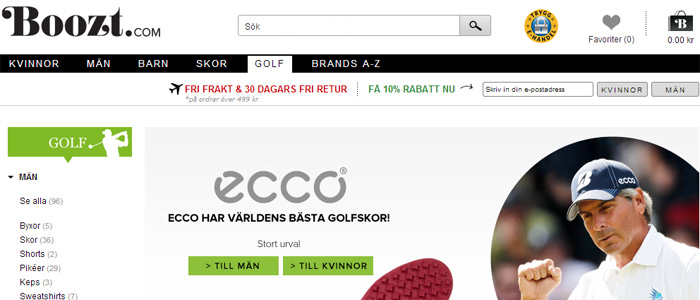 Svenska nätbutiken Boozt breddar med Golf