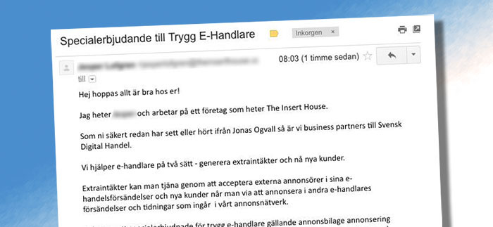 Trygg E-handel ger ut sina medlemmars E-post