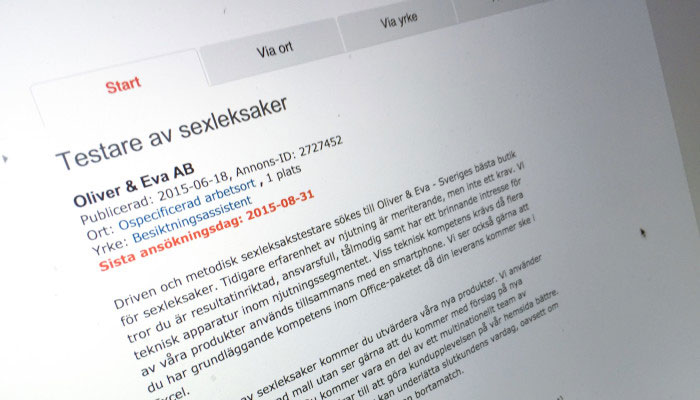 Sexleksakstestare inget för Arbetsförmedlingen