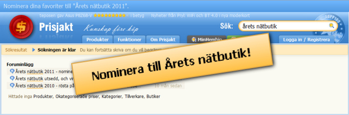 Dags att rösta till Årets nätbutik 2011 hos Prisjakt